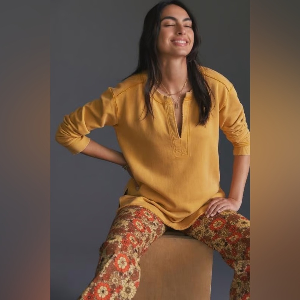 Anthropologie Pilcro Split Hem Tunic Sweater yellow size XS